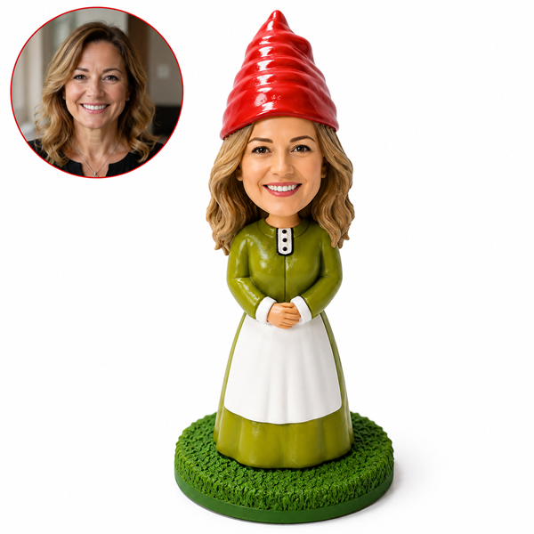 Custom Female Garden Gnome Bobblehead with white apron