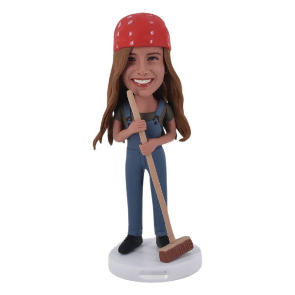 Custom Housekeeping Bobblehead holding broom unique housekeeper gift