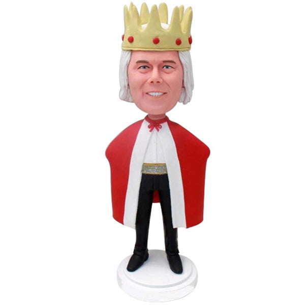 Custom King Bobblehead with Crown Wearing Red Cape