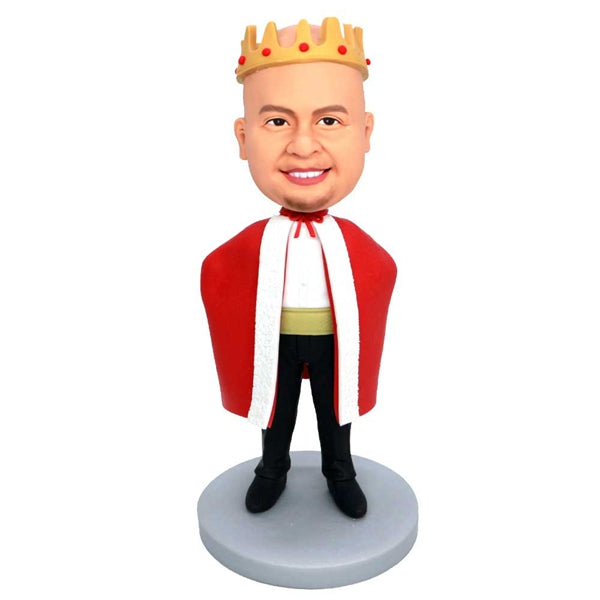 Custom King Bobblehead with Crown Wearing Red Cape