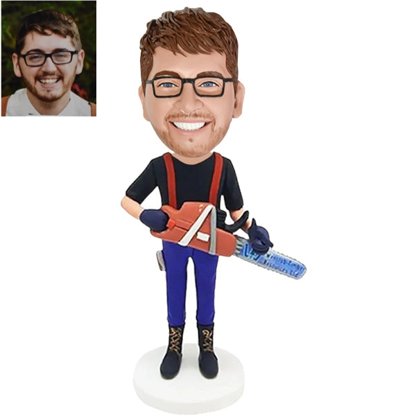 Custom Lumberjack Bobblehead with Greenworks Pro 80 chainsaw