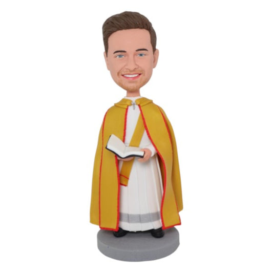 Custom Pastor Bobblehead in gold robe religious officiant figurine for special occasions