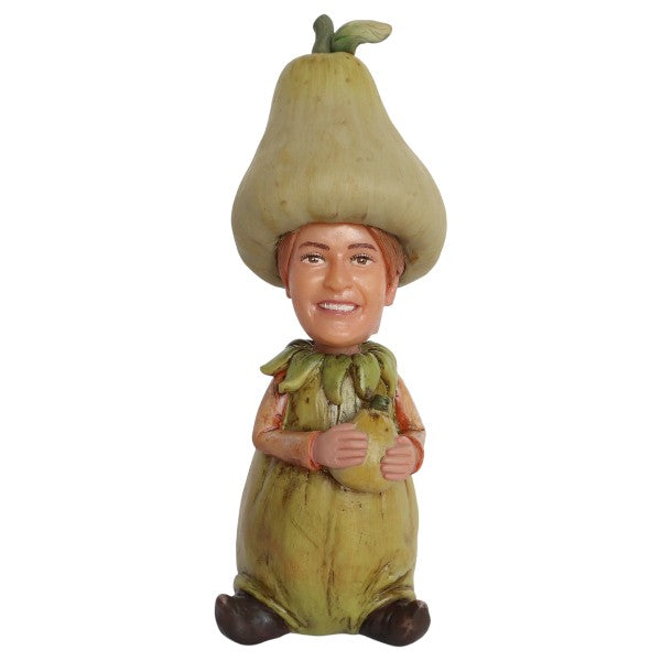 Custom Pear-Shaped Bobblehead holding fruit