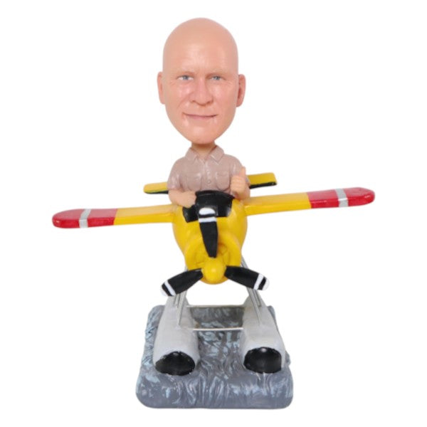 Custom Pilot Bobblehead Personalized Pilot sitting in airplane