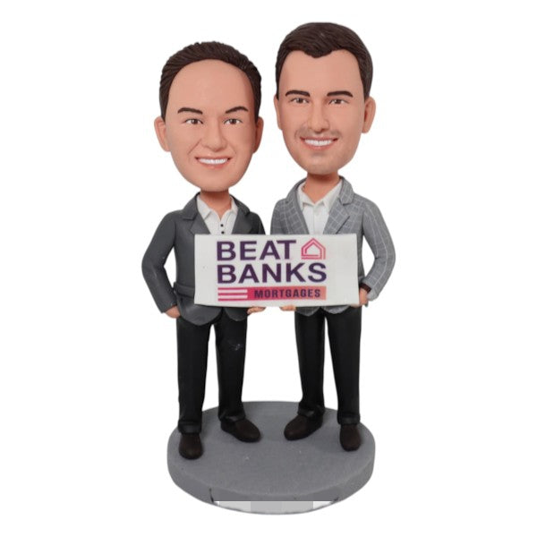 Custom Realtor Bobblehead holding sign for mortgage approval