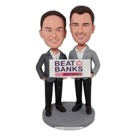 Custom Realtor Bobblehead holding sign for mortgage approval