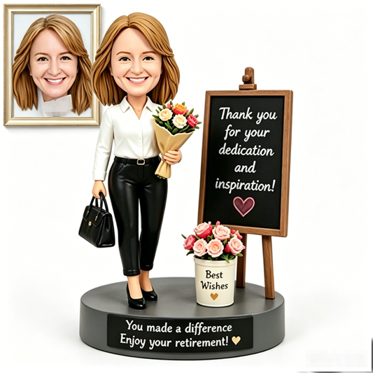 Custom Retirement Bobblehead personalized gift for retired teacher with blackboard