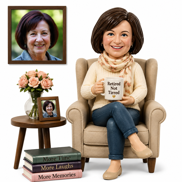 Custom Retirement Bobblehead sitting in sofa unique gift for Retirees