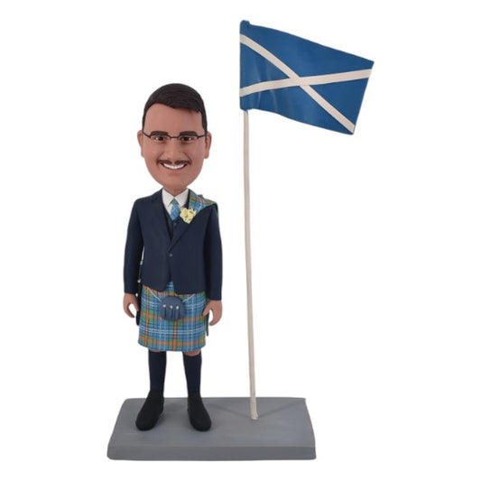 Custom Scottish Bobble head in kilts with flag