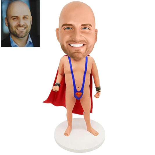 Custom Superman Bobblehead with mankini, red cape unique Superhero gift