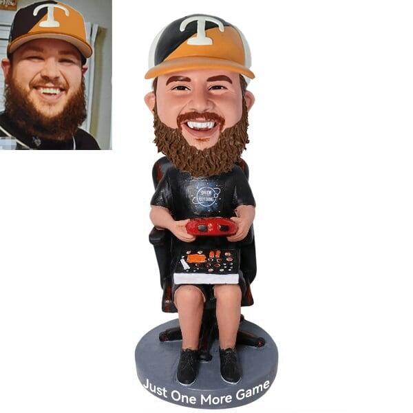 Custom Video Gamer Bobblehead sitting and playing game