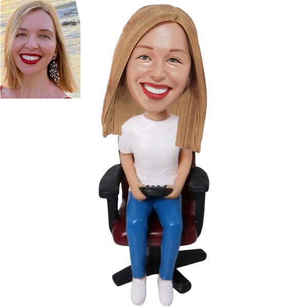 Custom Video Gamer Bobblehead sitting and playing game