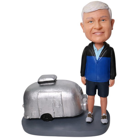 Custom bobble head with silver trailer