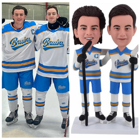 Custom double Hockey male Bobbleheads personalized from photo for hockey fans