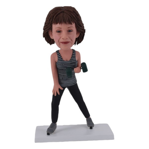 Custom fitness Woman Bobblehead with dumbbell personalized workout gift