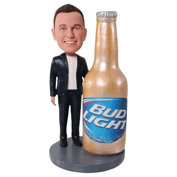 Customized Bobblehead holding a large beer bottle