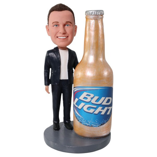 Customized Bobblehead holding a large beer bottle