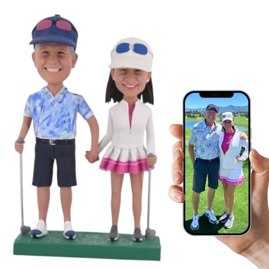 Customized Golf Couple golfing Bobblehead from your photo