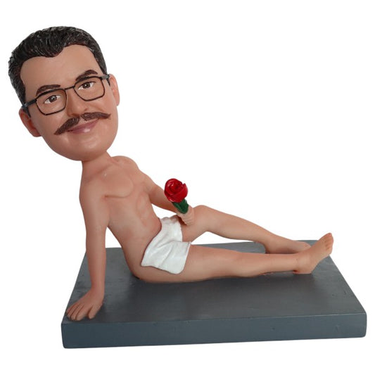 Customized Naked Bobblehead lying with rose and towel