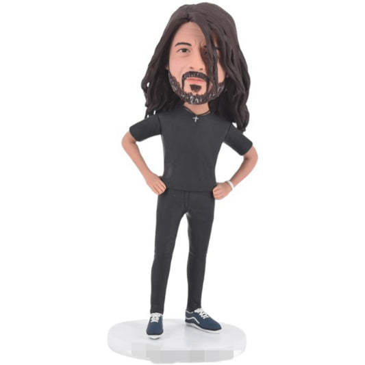 Customized bobble head man in long hair