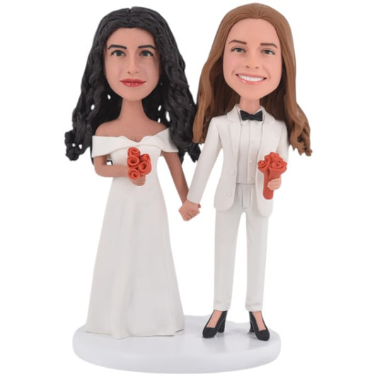 Lesbian Wedding Bobblehead Cake Topper