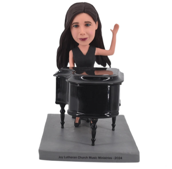 Custom Female Pianist Bobblehead Playing Piano