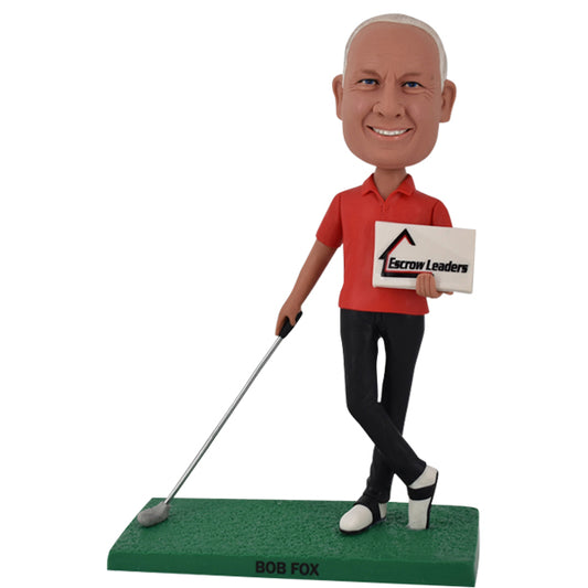 Custom golfer Bobblehead holding sign/logo