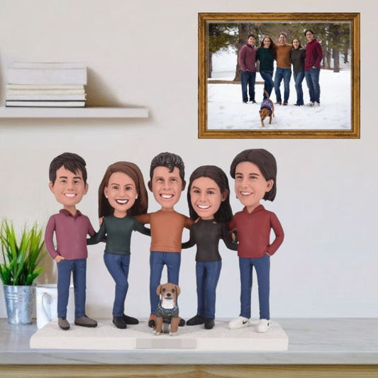 Family bobble heads Custom dolls with pet from photo