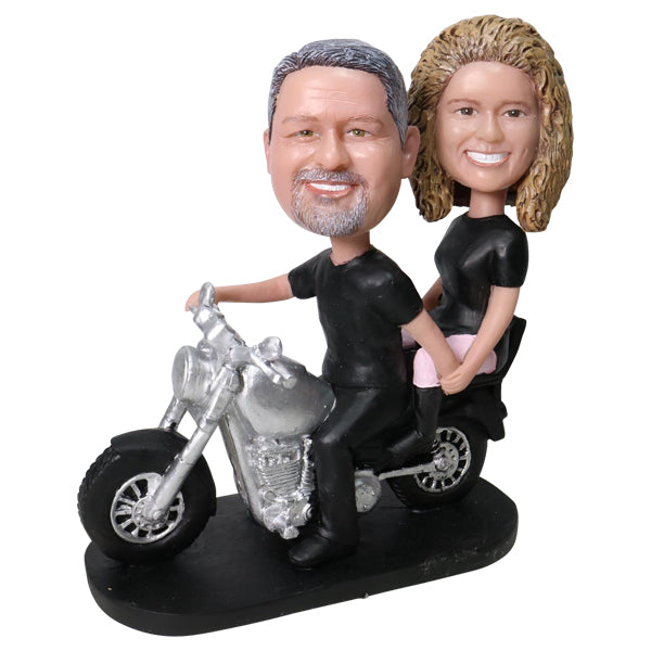 Couple Bobblehead on Harley Davidson Custom Motorcycle