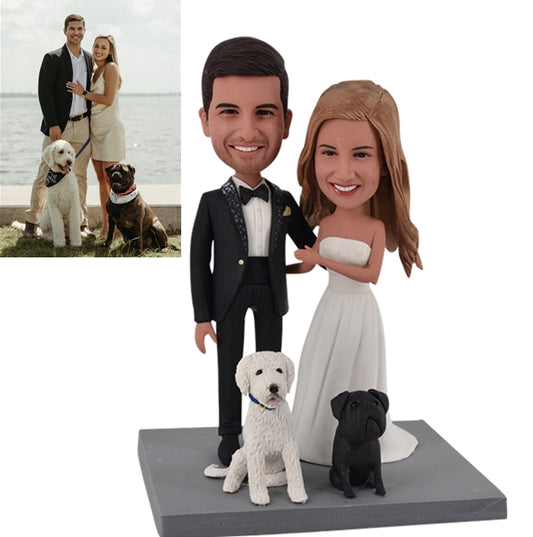 Custom Wedding Bobblehead cake topper with Dogs
