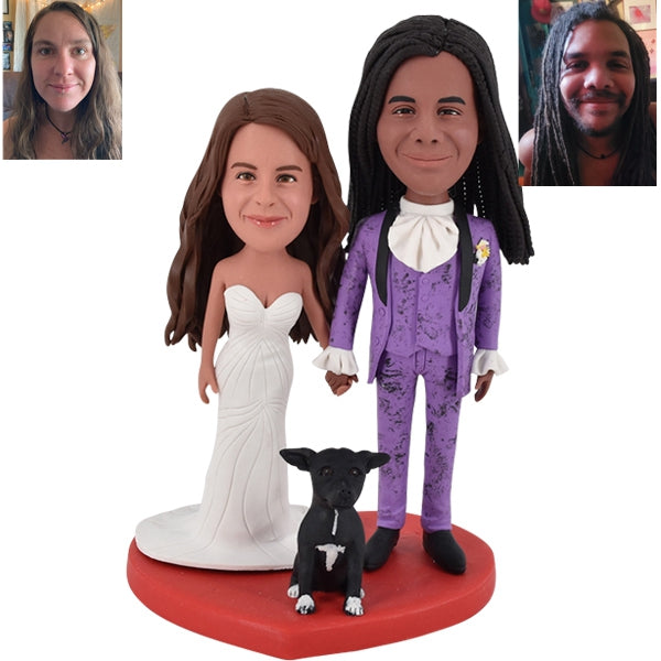 Groom and bride bobblehead cake topper from photos