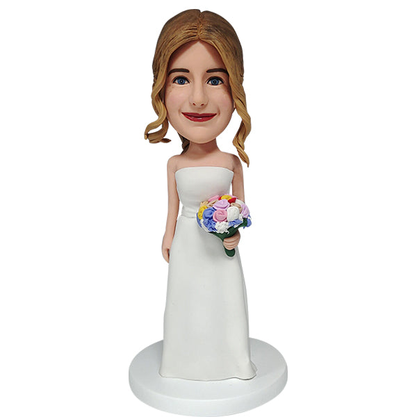 Custom Bride Bobblehead holding flowers