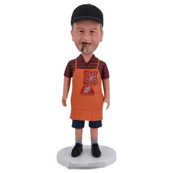 Personalized Bobblehead in apron smoking with cigar smoke