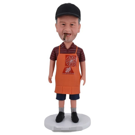 Personalized Bobblehead in apron smoking with cigar smoke