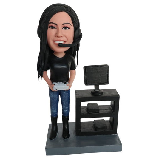 Personalized Video Gamer Bobblehead playing games