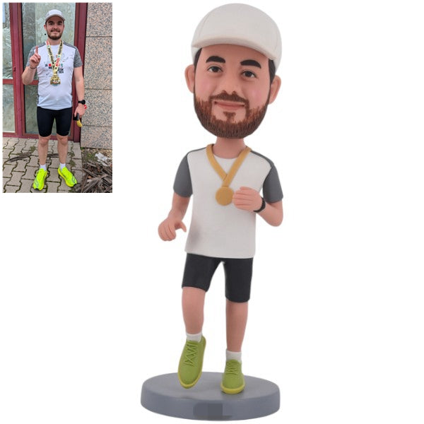 Running Bobble head Custom runner with gold medal from photo