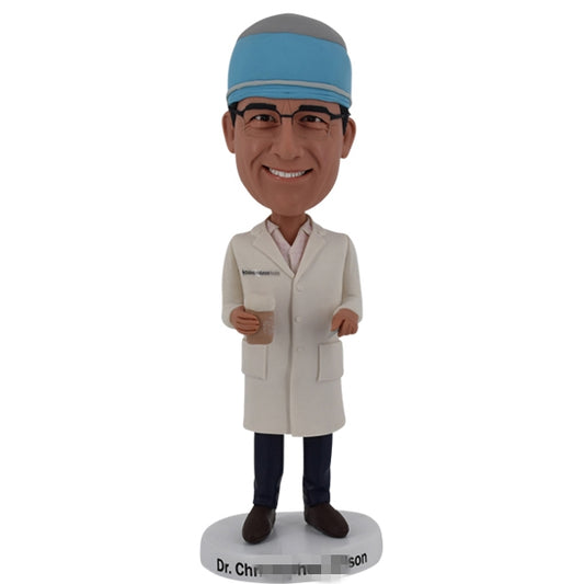 Custom Doctor Bobblehead with scalpel and coffee
