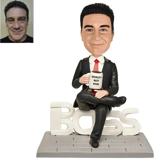 Custom Boss Bobblehead Sitting and Holding cup