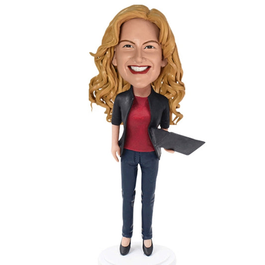 Female Bobblehead IT with computer technology