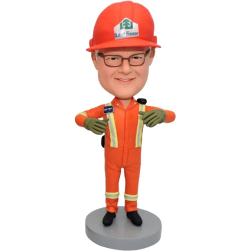 Custom Engineer Bobblehead with coverall and hard hat