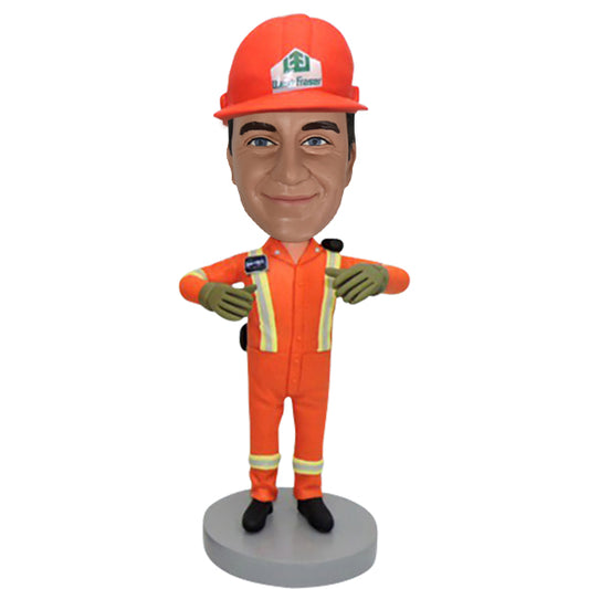 Custom Engineer Bobblehead with coverall and hard hat