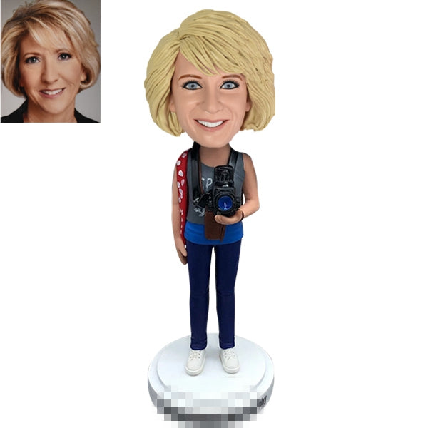 Female Photographer Bobblehead Custom