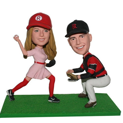 Couple Playing Baseball Bobbleheads Custom