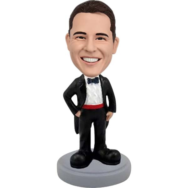 Customized Groomsman Bobblehead Doll in Black Tuxedo