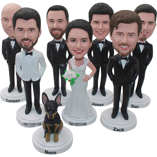 Custom Bobbleheads Bulk for Groom, Bride, Groomsmen and Pet