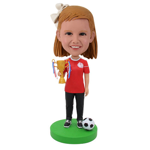 Custom Soccer Player Bobblehead Holding Trophy