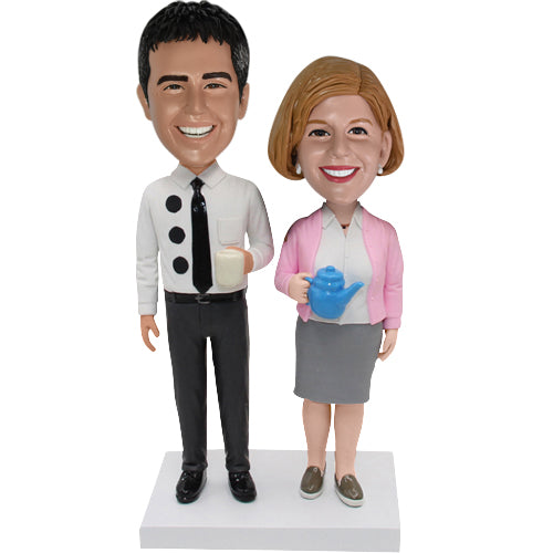 Custom Bobbleheads Couple Drinking Coffee/Tea