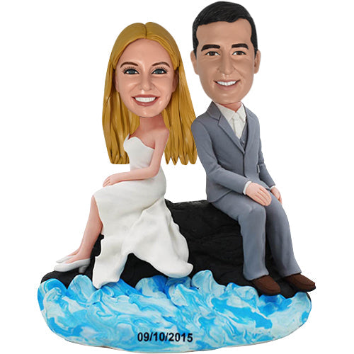 Bobbleheads Custom Wedding Couple Sitting on Beach