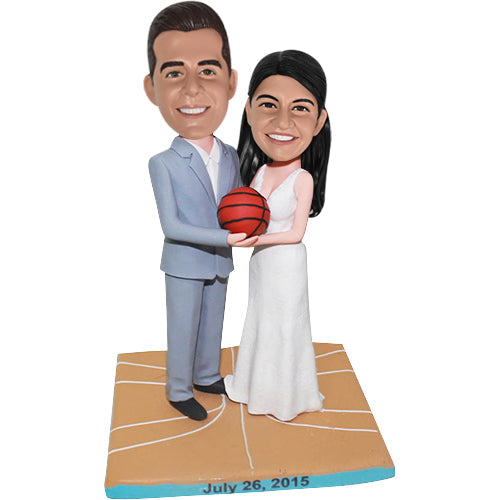 Orange Wedding Bobbleheads Custom Cake Toppers