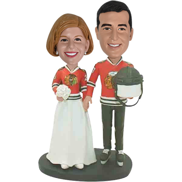 Custom Couple Bobbleheads Blackhawks Hockey